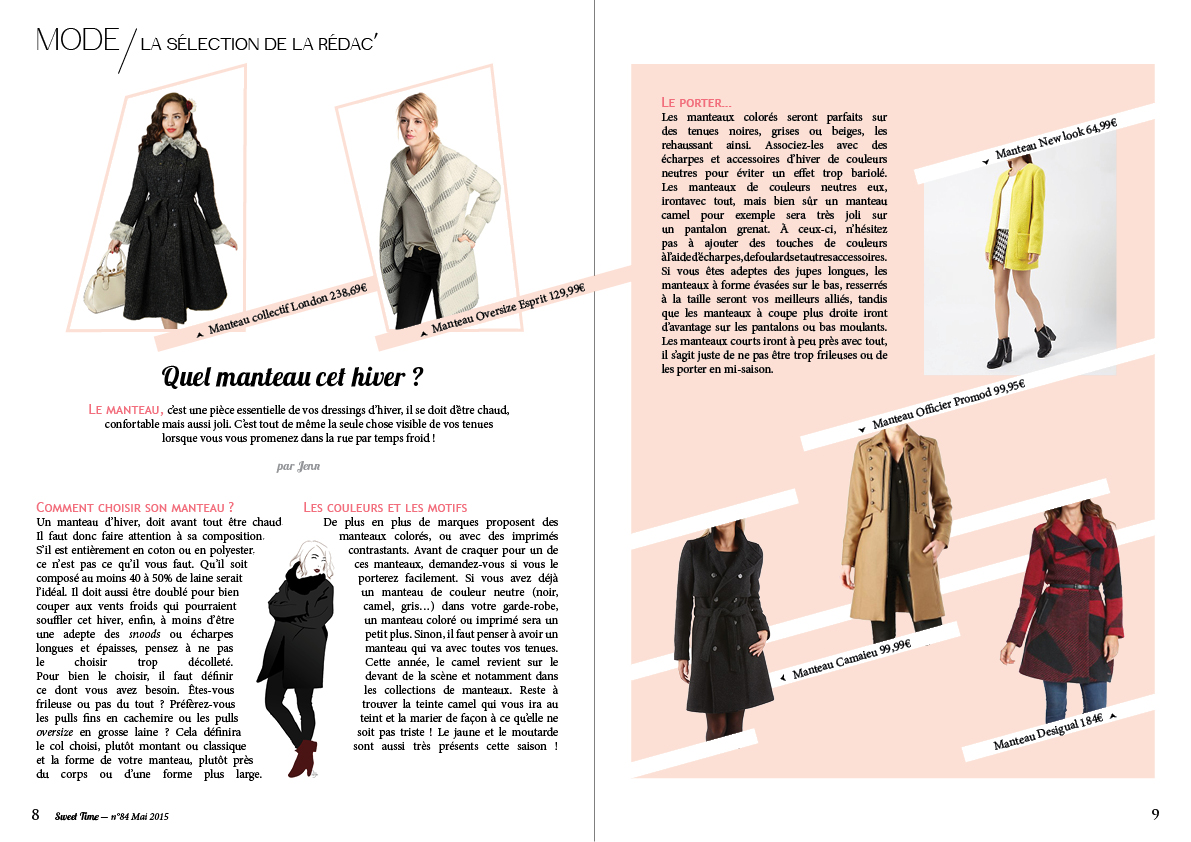 isabelle reynier graphiste - double page mode femme pour Sweet time magazine